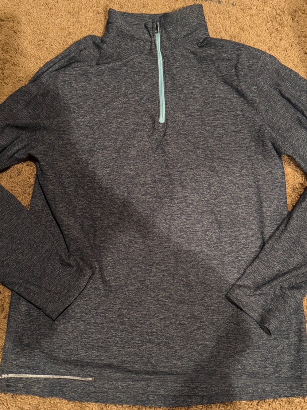 Men’s Lululemon Surge Warm Heathered Gray Quarter Zip Pullover with Mint Zipper